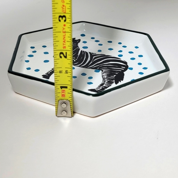 Zebra Hexagon Trinket Dish Blue Polka Dots NWT - Picture 4 of 6